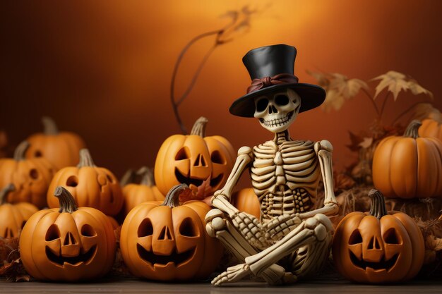 Premium AI Image | Funny cartoon skeleton sits in front of the ...