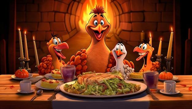 funny cartoon turkey thanksgiving dinner