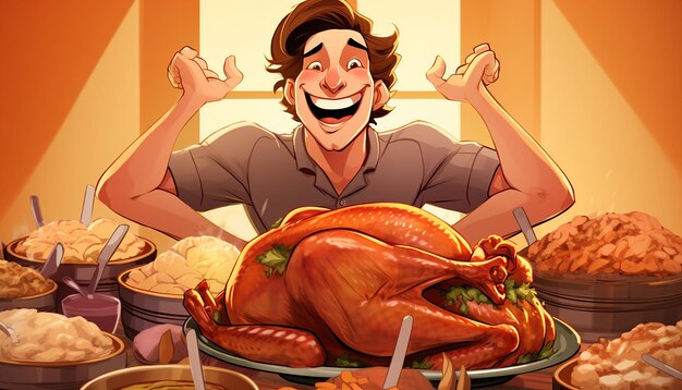 Funny cartoon turkey thanksgiving dinner