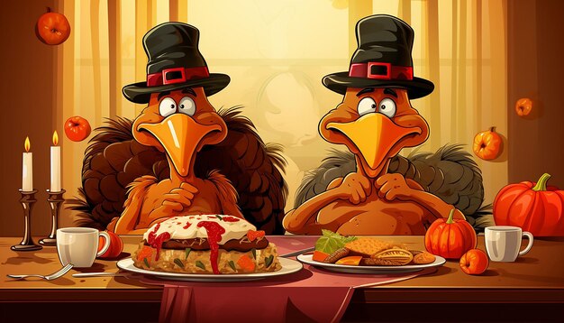 Photo funny cartoon turkey thanksgiving dinner