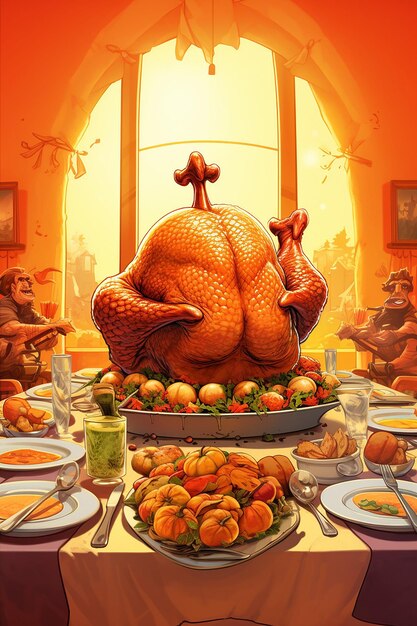 Funny cartoon turkey thanksgiving dinner