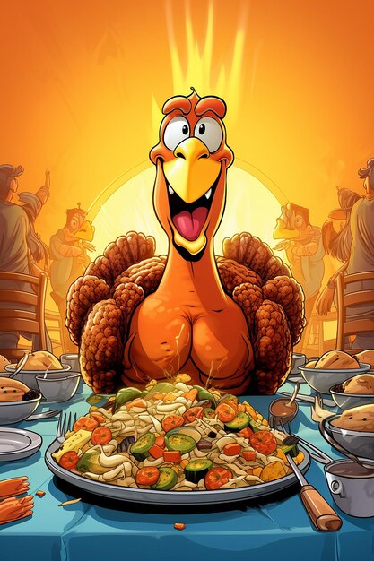 Funny cartoon turkey thanksgiving dinner