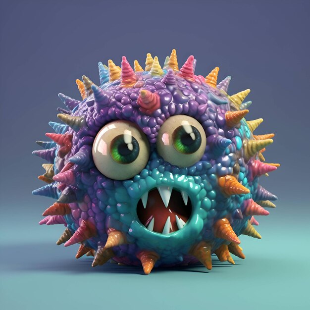 Funny cartoon virus with eyes and mouth 3d illustration