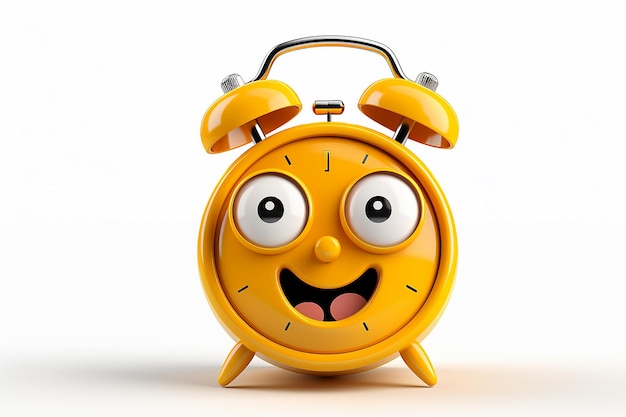 Photo funny cartoon yellow alarm clock good morning concept