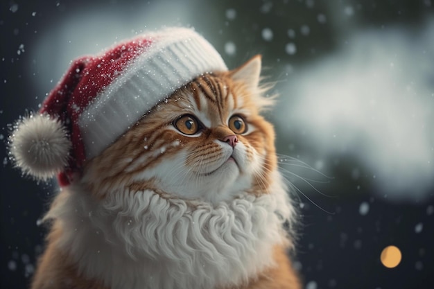 クリスマス サンタ帽子で面白い猫