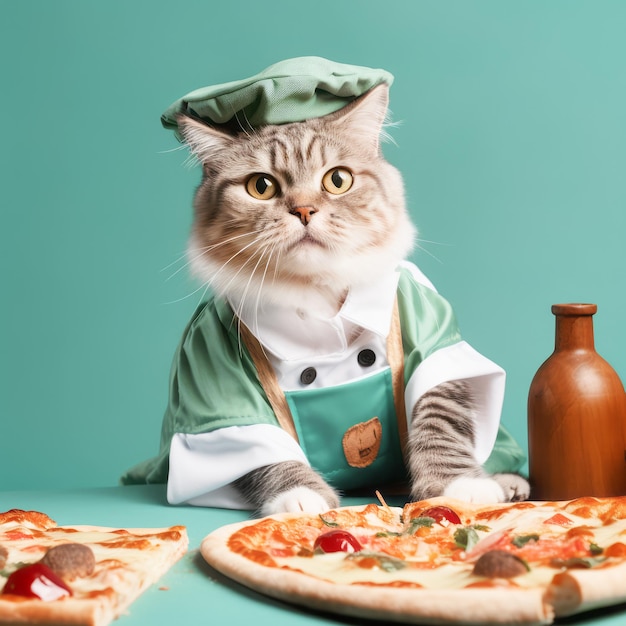 Funny cat cook pizza Modern art