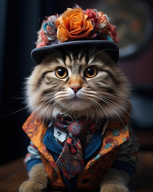 Funny Cat Dressed Up in MultiColored Suit