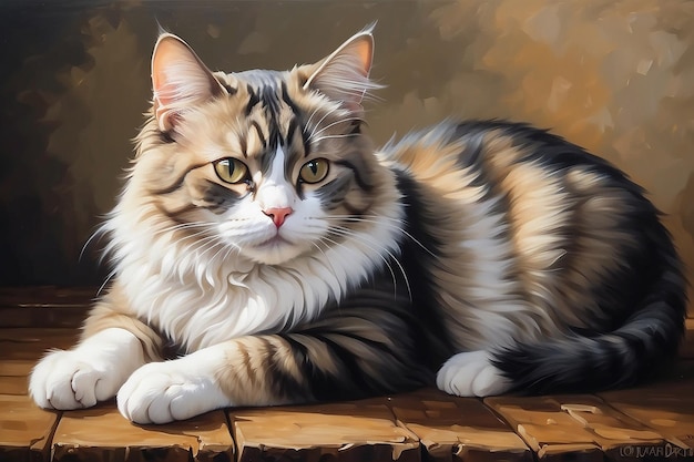 Забавная кошка изображается масляной живописью