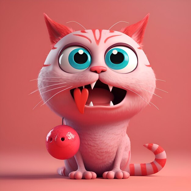 Funny cat with a bowling ball on a pink background 3D rendering