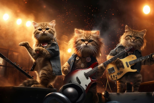 Funny cats rock band