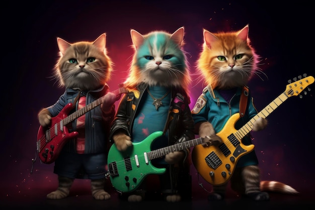 Funny cats rock band