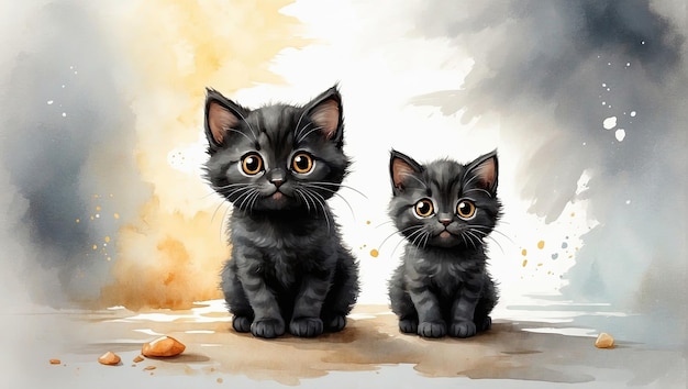 Funny cats watercolor illustration cute animal art