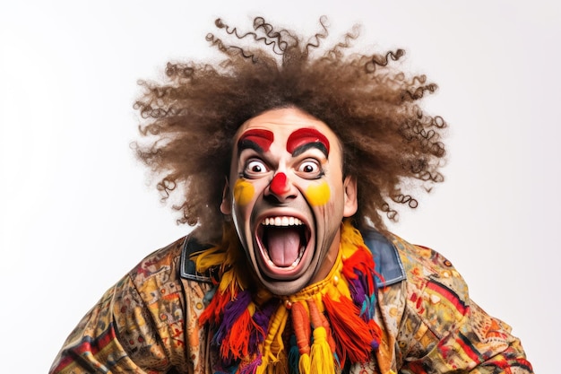 a funny cheerful screaming clown isolated on white background Generative Ai