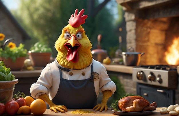 Funny chicken cartoon of a chef