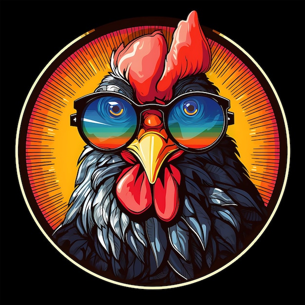 A Funny Chicken in a Stained Glass Circle Shape Window Design