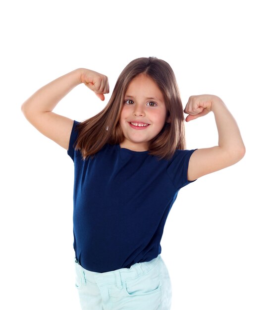 Funny child showing her muscles