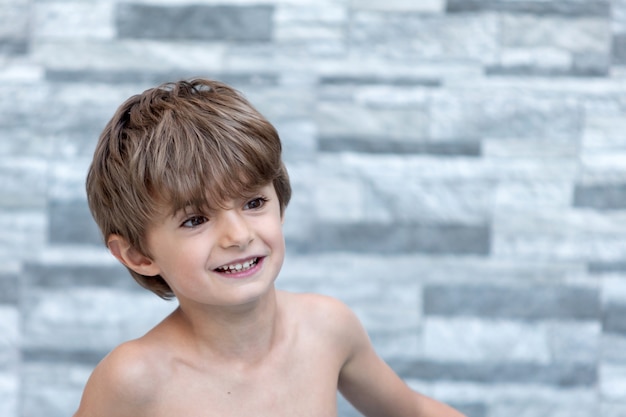 Funny child without t-shirt  