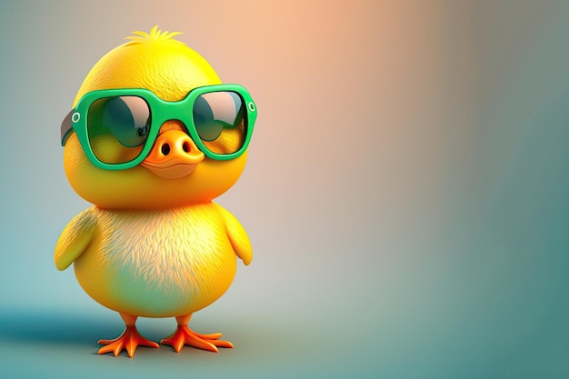 Funny childish bird wearing sunglasses on a color background Generative AI