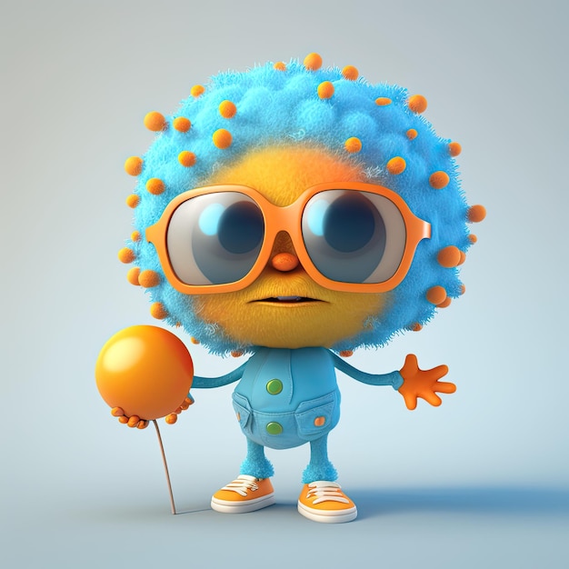 Funny childish character 3D with an amazing hairstyle on a colored background Generative AI