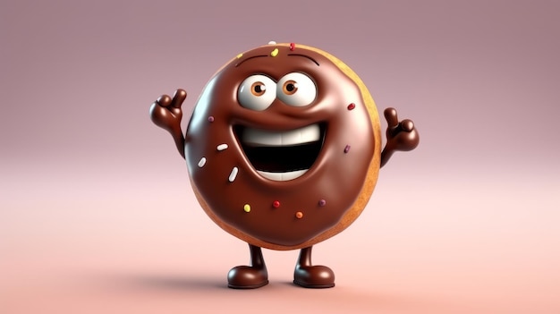 Funny chocolate donut cartoon character