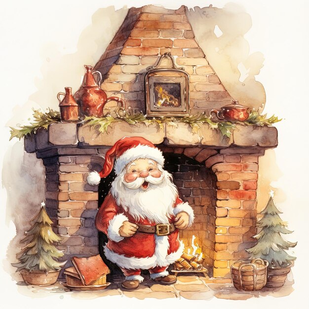 Funny Christmas watercolor illustration of the Santa Claus