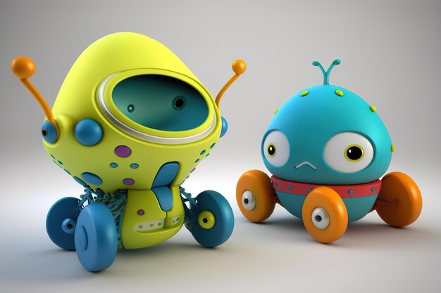 Photo funny colorful alien toys on wheels generative ai