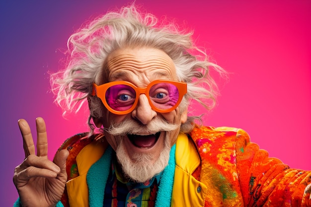 funny colourful elderly mens make selfie Generated Al