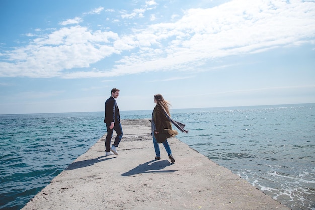 Funny couple near sea