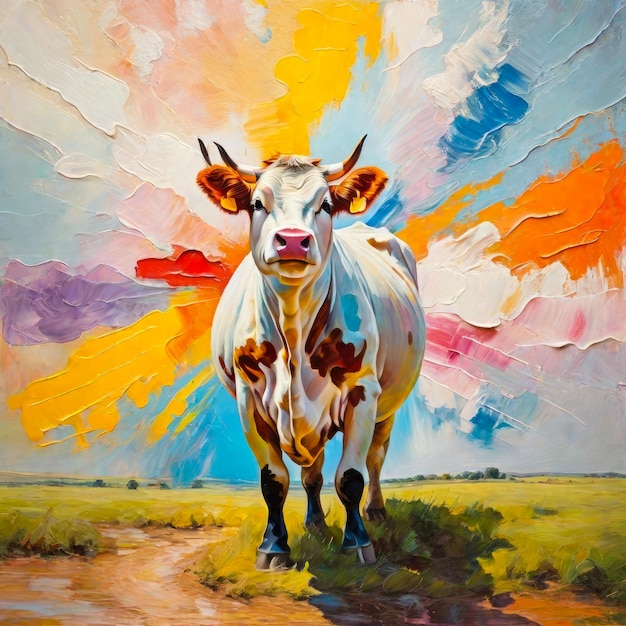 Funny cow painting Expressive illustration of the domestic animal