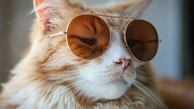 funny Cow portrait in sunglasses long hair cat AI Generative