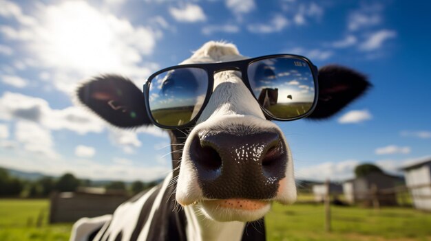 Photo funny cow sunglasses farm