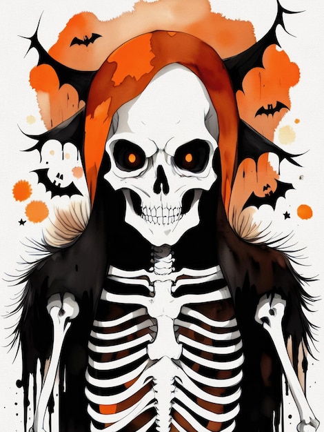 Funny Creepy Halloween Skeleton Painting