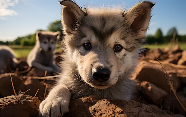 Photo funny cute baby wolf selfie photography close up