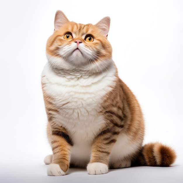 funny cute chubby cat on white background