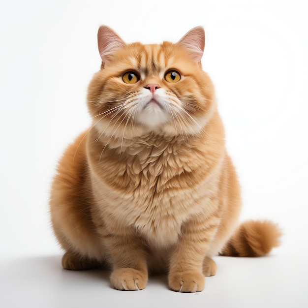 funny cute chubby cat on white background