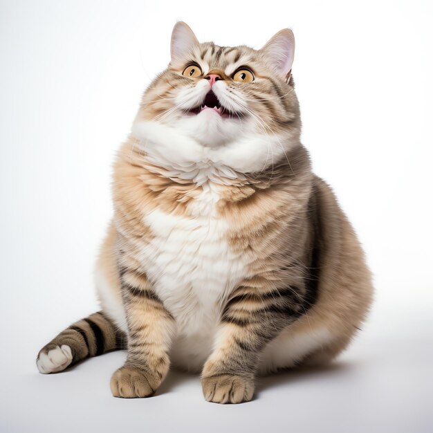 funny cute chubby cat on white background