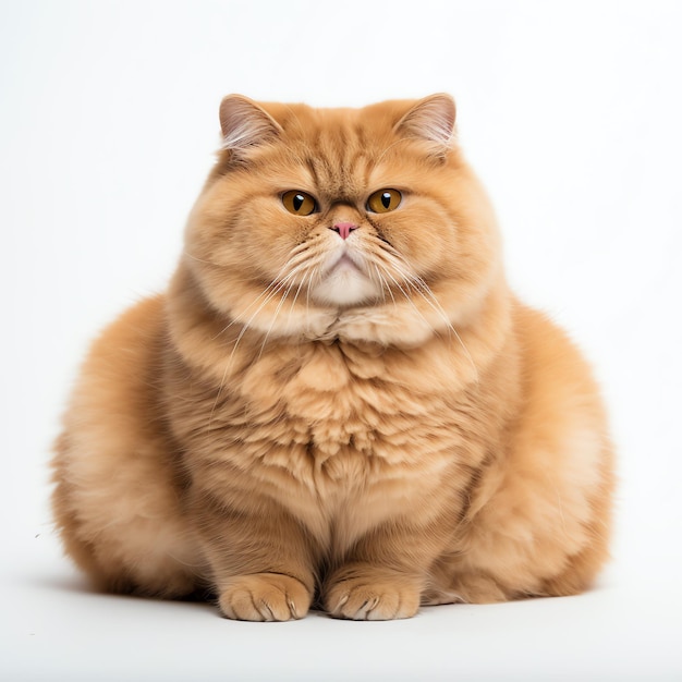 funny cute chubby cat on white background