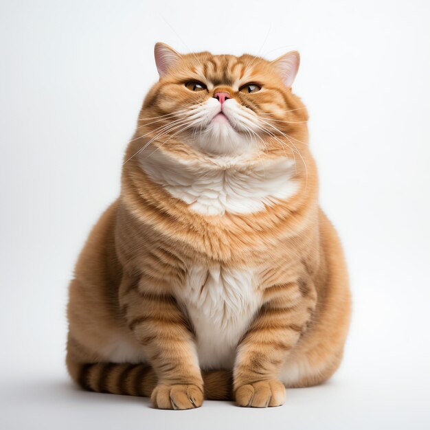 funny cute chubby cat on white background