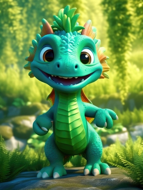 Funny cute green dragon in summer season