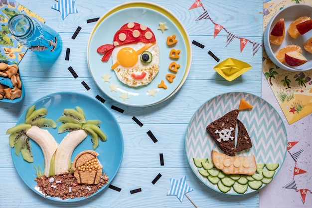 Funny cute pirate breakfast for the children boys