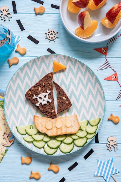 Funny cute pirate breakfast for the children boys