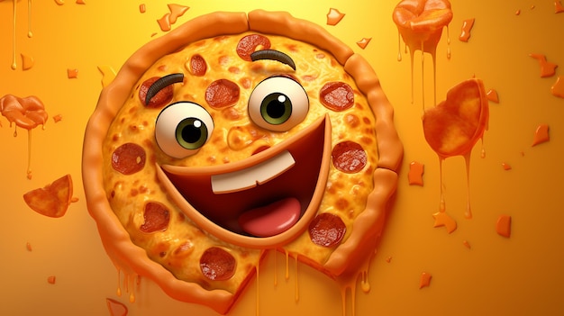 Funny cute pizza slice with eyes