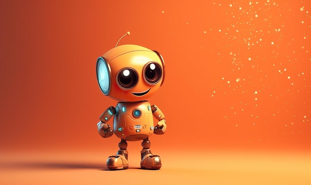 Funny cute robot toy on orange background