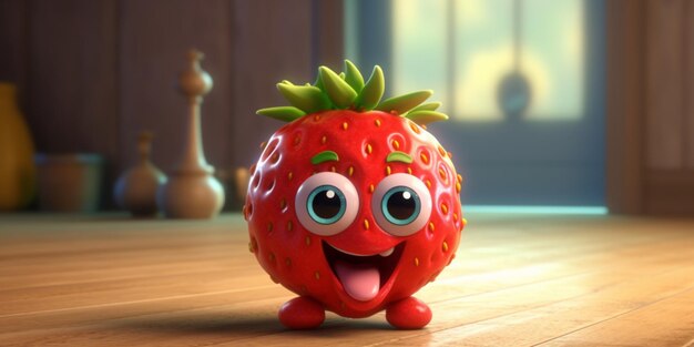 Funny and cute strawberry illustration in d generative ai