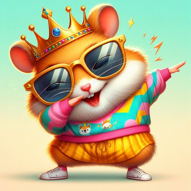 Funny dabbing Hamster wearing colorful clothes and sunglasses dancing