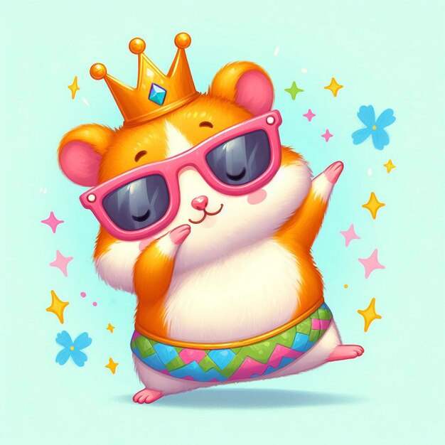 Photo funny dabbing hamster wearing colorful clothes and sunglasses dancing