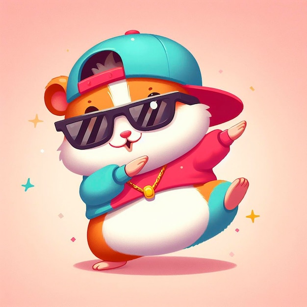 Funny dabbing Hamster wearing colorful clothes and sunglasses dancing