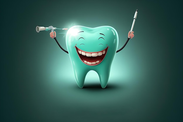 Забавный плакат Дня стоматолога с зубом в стиле ретро и винтажным оборудованием Сгенерировано AI