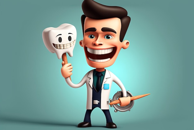 Funny dentist with tooth Happy doctor smiling with all his teeth Generated AI