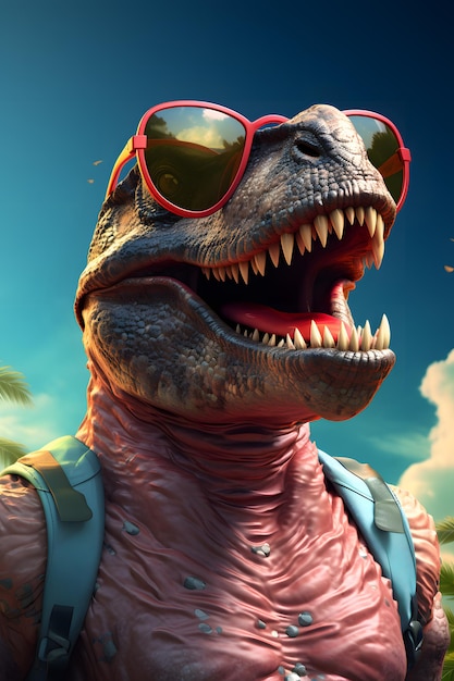 Photo funny dinosaur wearing sunglasses